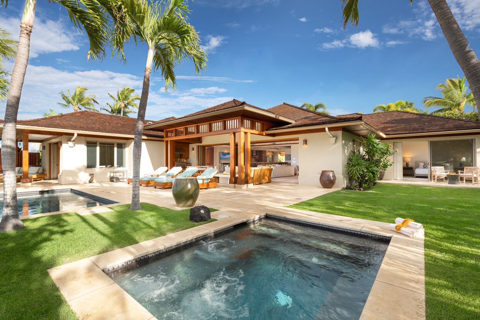 Kailua Kona Vacation Rentals, 4BD Hainoa Estate (102) at Four Seasons Resort at Hualalai - Angle in on the spa, private pool, & covered lanais