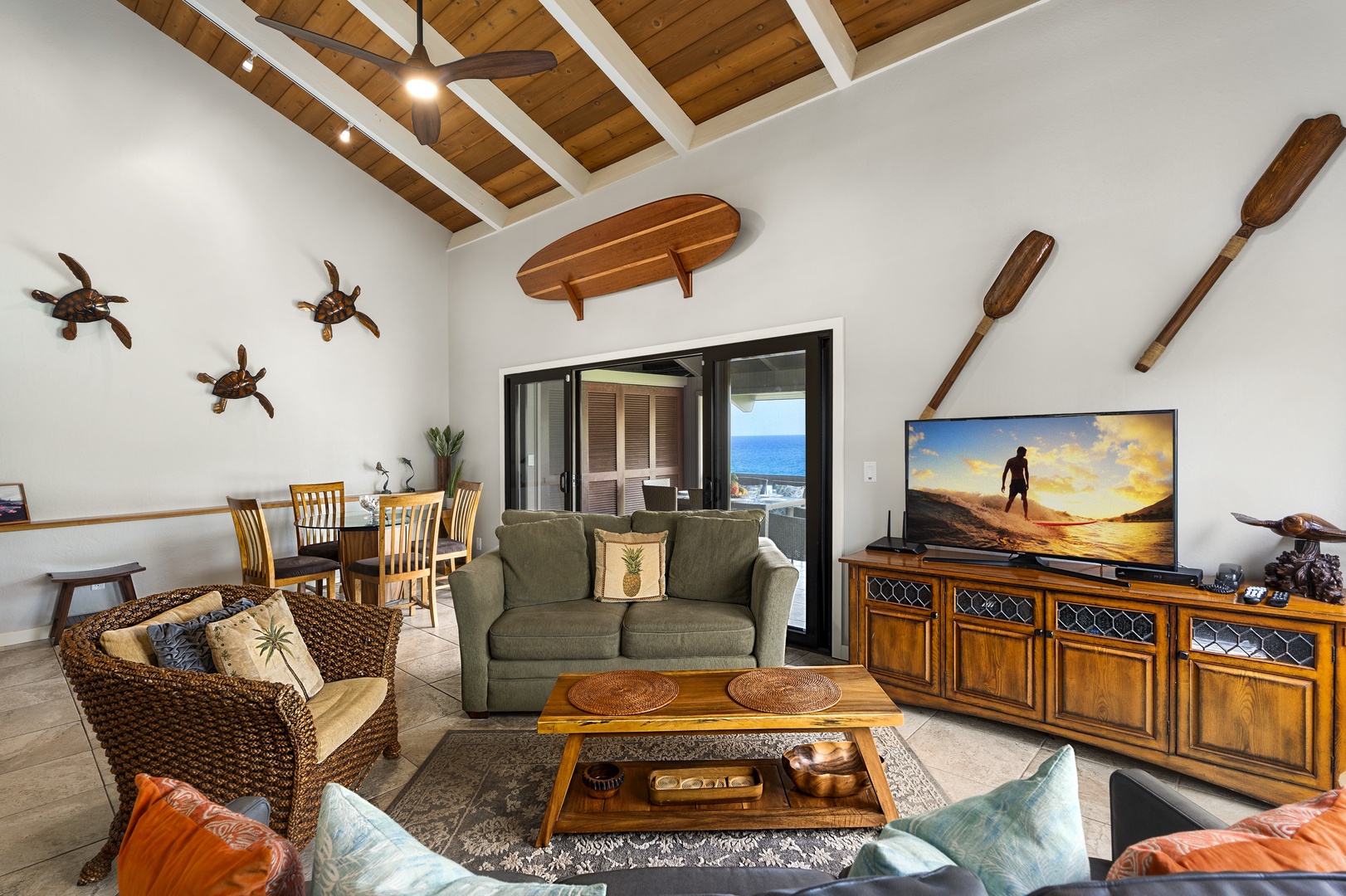 Kailua Kona Vacation Rentals, Kanaloa at Kona 1606 - Comfortable living room with vaulted ceilings!