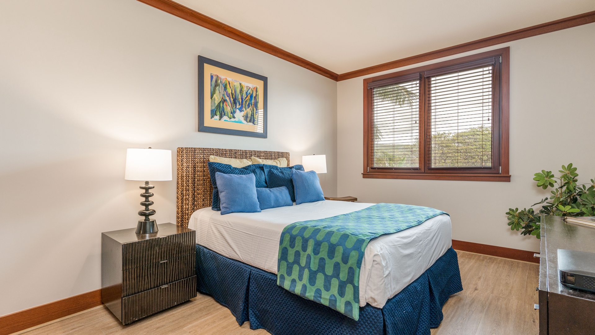 Kapolei Vacation Rentals, Ko Olina Beach Villas O305 - The second guest bedroom with a queen bed and scenic views.