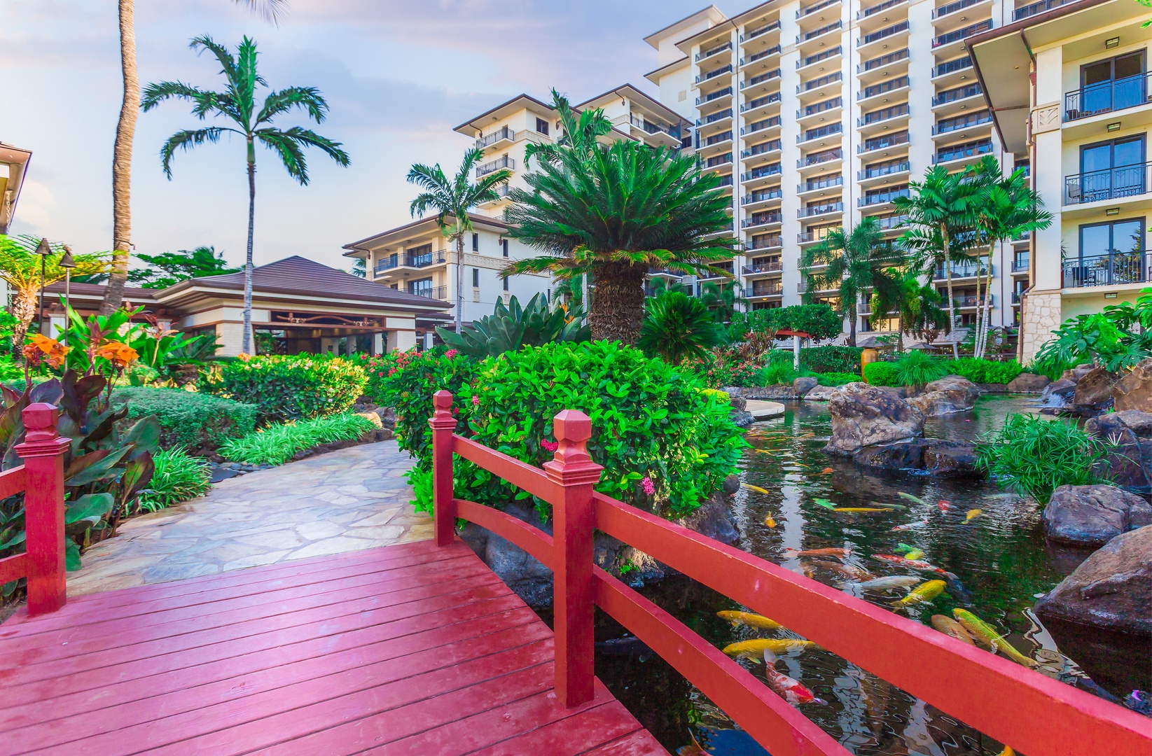 Kapolei Vacation Rentals, Ko Olina Beach Villas O401 - Take a leisurely stroll and enjoy the colorful fish in the Koi pond.