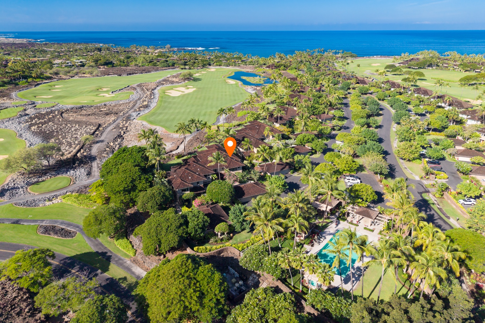 Kailua Kona Vacation Rentals, 3BD Waiulu Villa (111D) at Hualalai Resort - Resort property nestled within a championship golf course with ocean views and tropical landscaping throughout the grounds.
