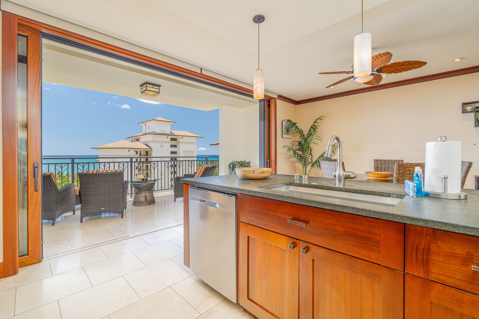 Kapolei Vacation Rentals, Ko Olina Beach Villas O904 - Entertaining is effortless from the kitchen to the lanai.