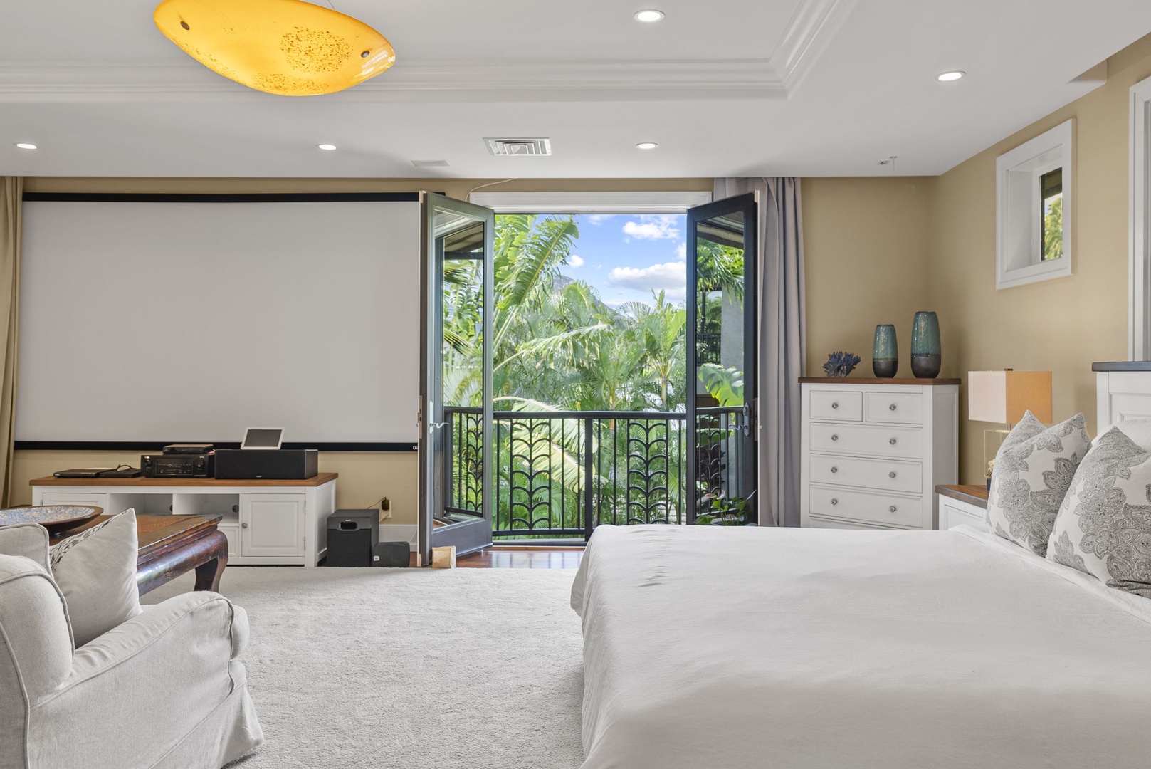 Honolulu Vacation Rentals, Pili Pono - Bedroom with a queen-size bed and access to a private balcony.