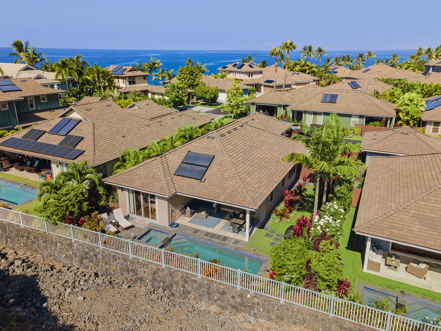 Kailua Kona Vacation Rentals, Kona Blue Vacations Holua Kai - Aerial view of Kona Blue Holua Kai with private pool and spa—your secluded slice of paradise.