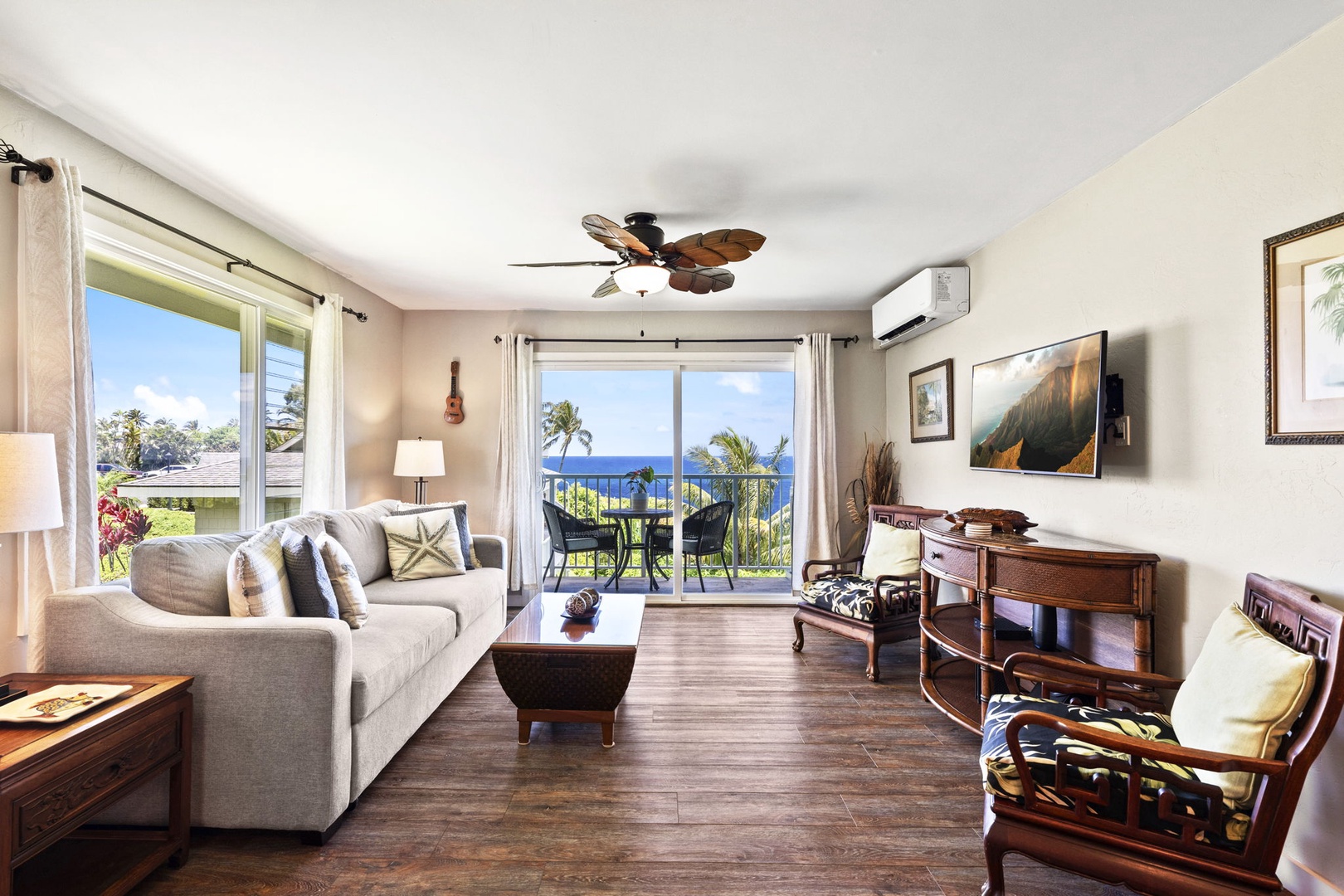 Princeville Vacation Rentals, Alii Kai 7201 - Stretch out in the living room where the ocean stays in frame from the couch.
