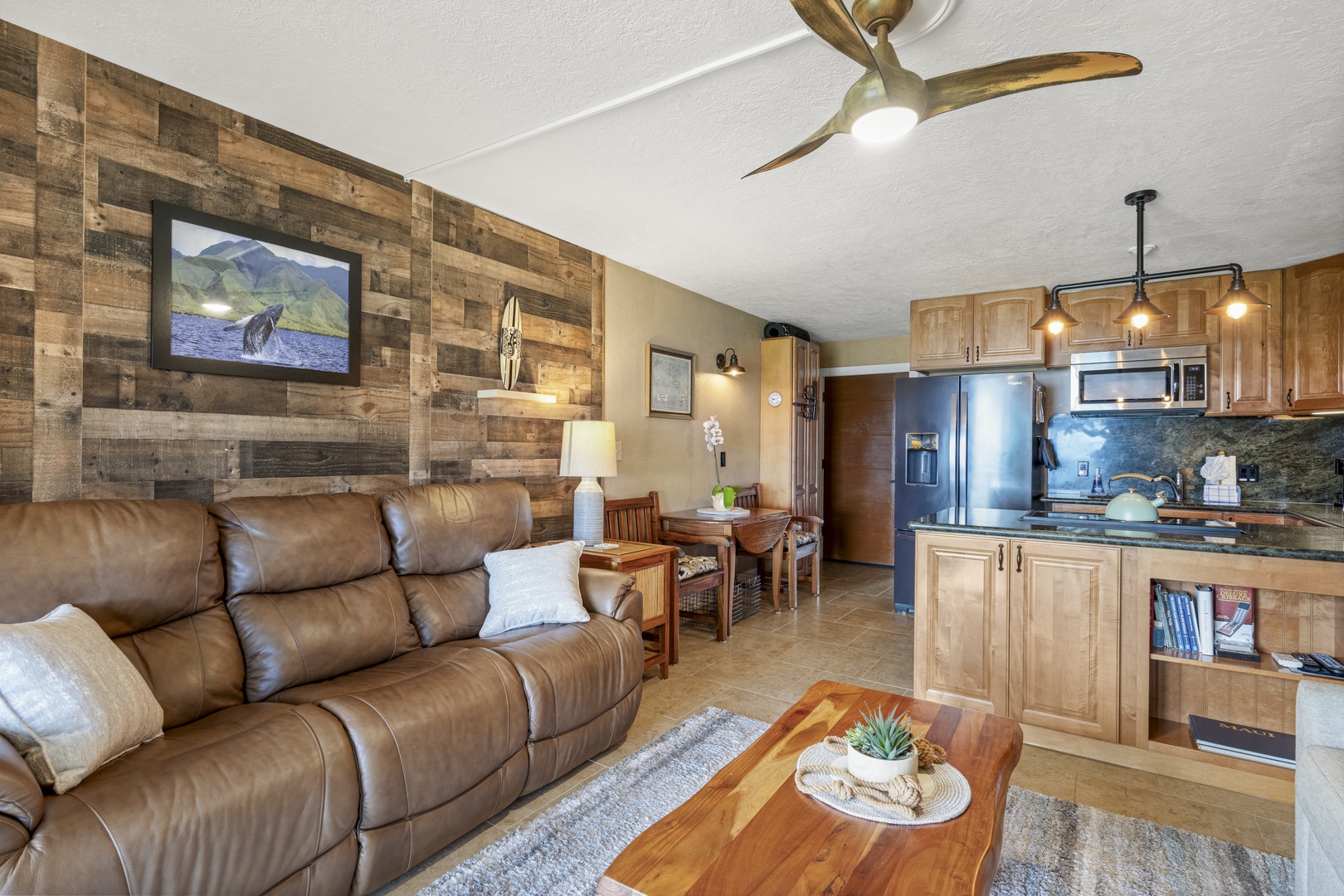 Lahaina Vacation Rentals, Polynesian Shores 114 - Stretch out in the open living room, kitchen and dining all in easy reach.