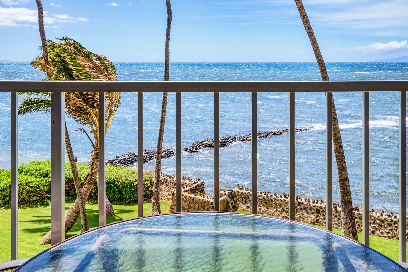 Kihei Vacation Rentals, Menehune Shores 316 - Grab the two-top right at the rail, where the ocean starts just past your elbow.