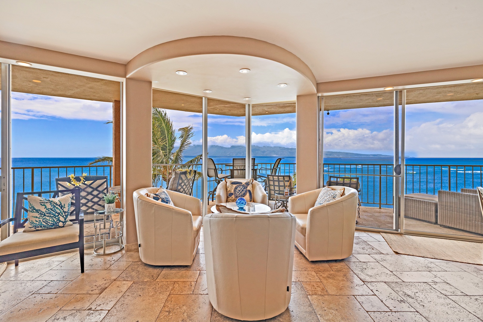 Lahaina Vacation Rentals, Royal Kahana 610 - Unwind in this cozy sitting area with panoramic ocean views, perfect for a relaxing afternoon.