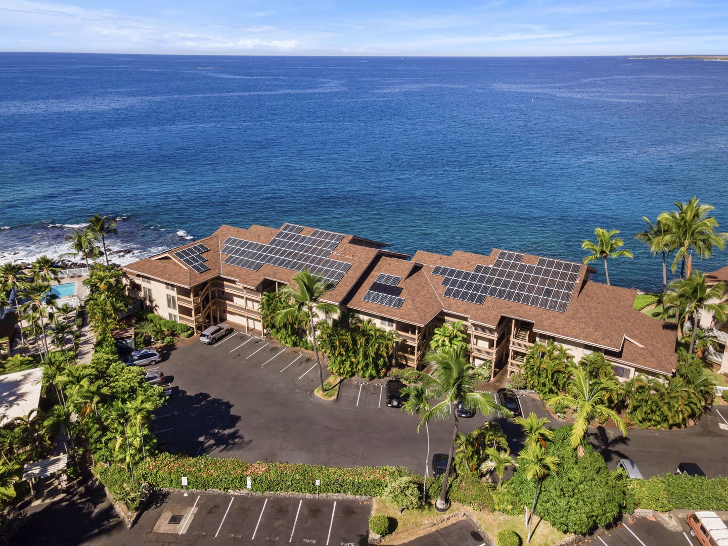 Kailua Kona Vacation Rentals, Sea Village 4213 - Sea Village complex from above—your oceanfront escape with lush tropical grounds and coastal beauty.
