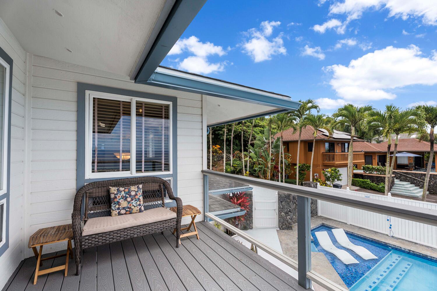 Kailua Kona Vacation Rentals, Honu O Kai (Turtle of the Sea) - The view of the pool from the wrap-around lanai in the main area.