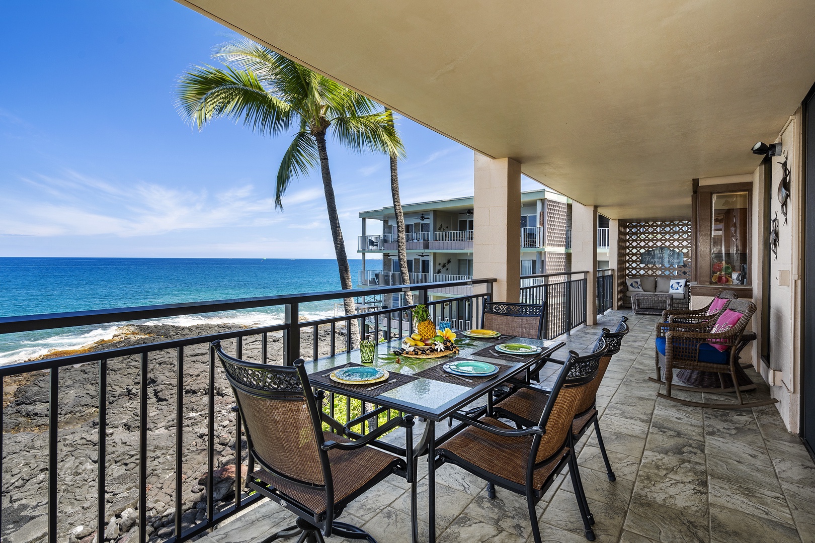 Kailua Kona Vacation Rentals, Kona Makai 6201 - North facing view of the Lanai seating