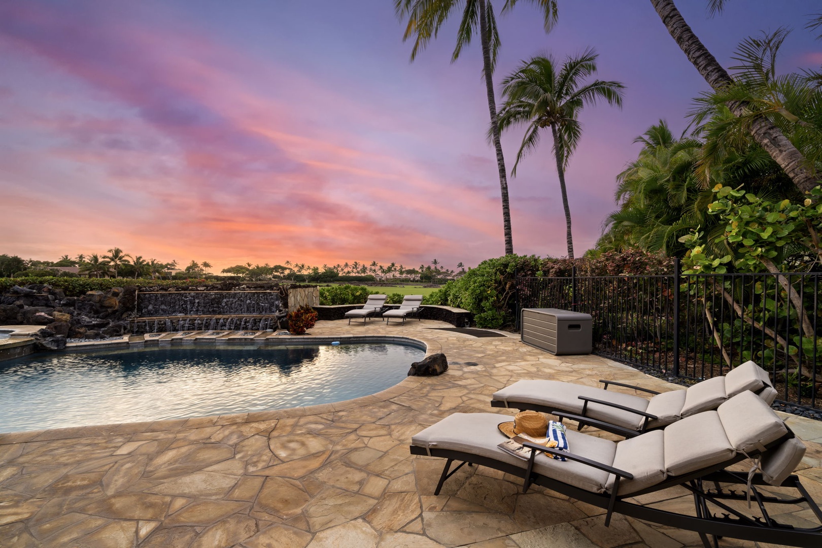 Kamuela Vacation Rentals, Hale Konane - Sip, lounge, and unwind poolside as the palm-lined horizon melts into sunset.