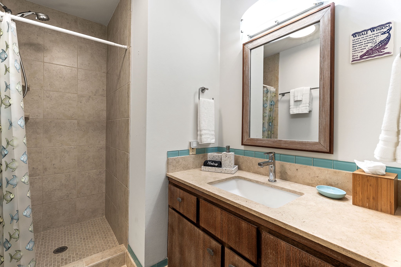 Kamuela Vacation Rentals, Island Time Retreat - Get out the door fast with the vanity and walk-in shower side by side.