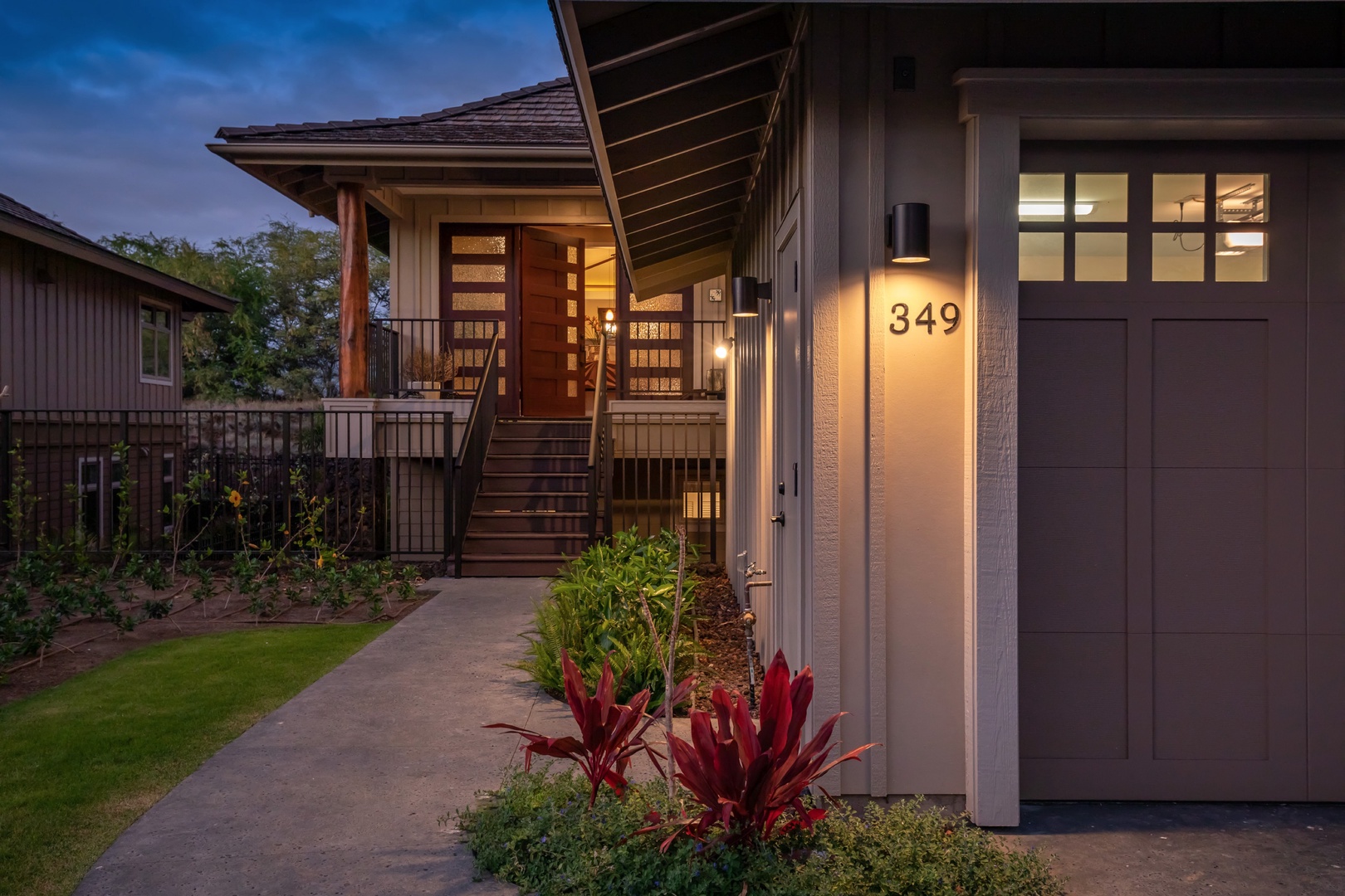 Kamuela Vacation Rentals, 3BD KaMilo (349) Home at Mauna Lani Resort - Entrance lit up at night.