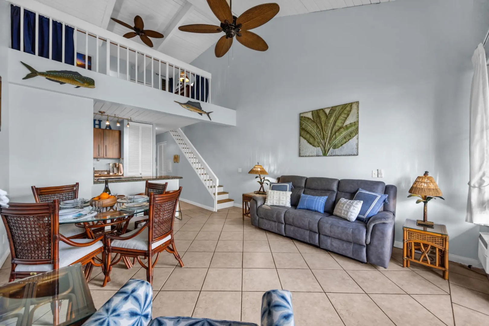 Kihei Vacation Rentals, Maui Vista 2420 - Stretch out on the long sofa, a lamp within reach on either side for the evening.