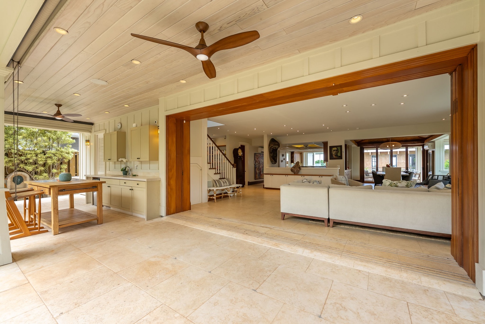 Kailua Vacation Rentals, Leaf House - Step from your spacious covered patio into an open, flowing living area where comfort and coastal charm meet—ideal for gathering, dining, and unwinding in style.