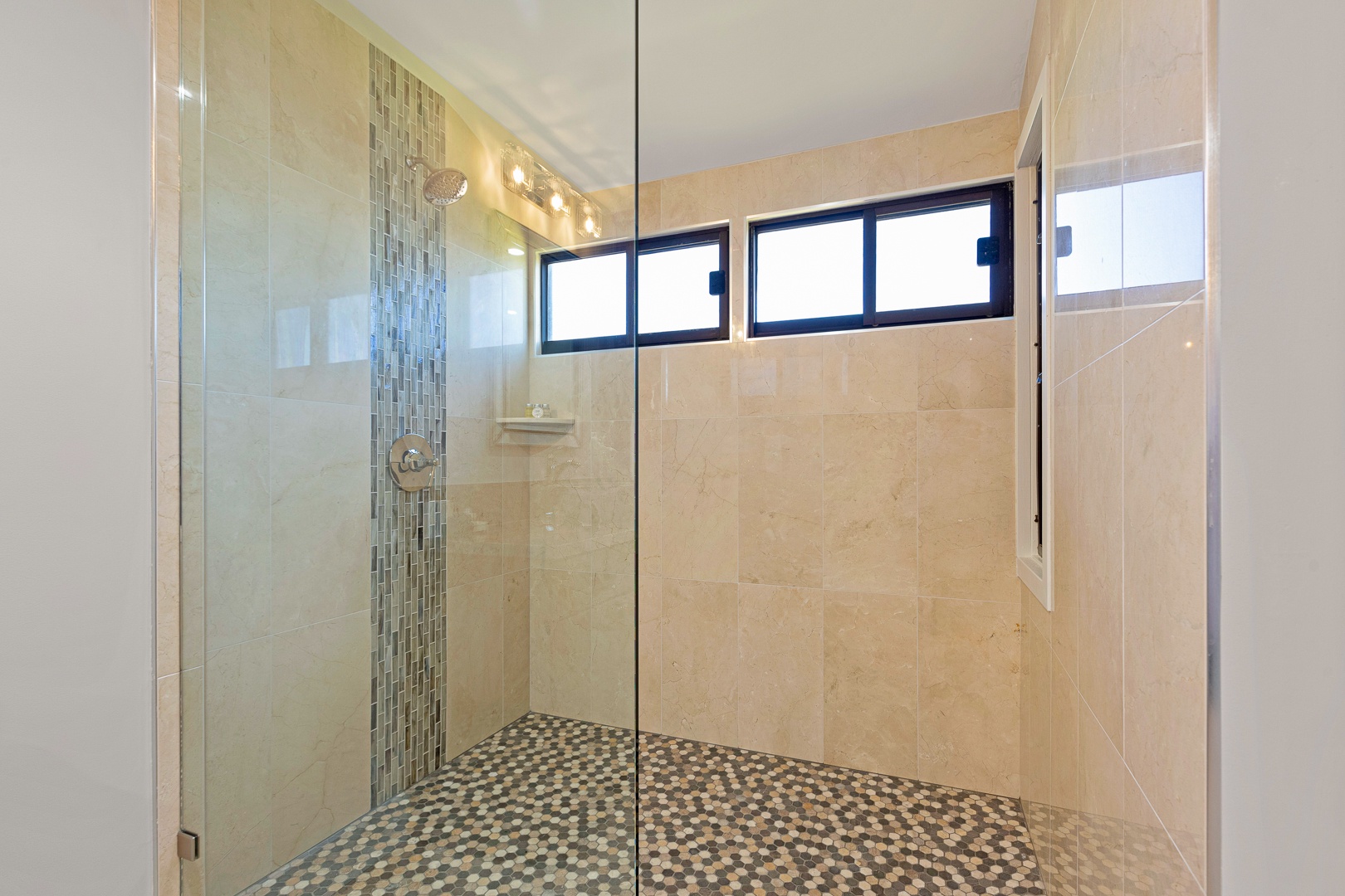 Lahaina Vacation Rentals, Kapalua Ridge 1622 - This spacious walk-in shower boasts elegant tile work and a modern glass enclosure