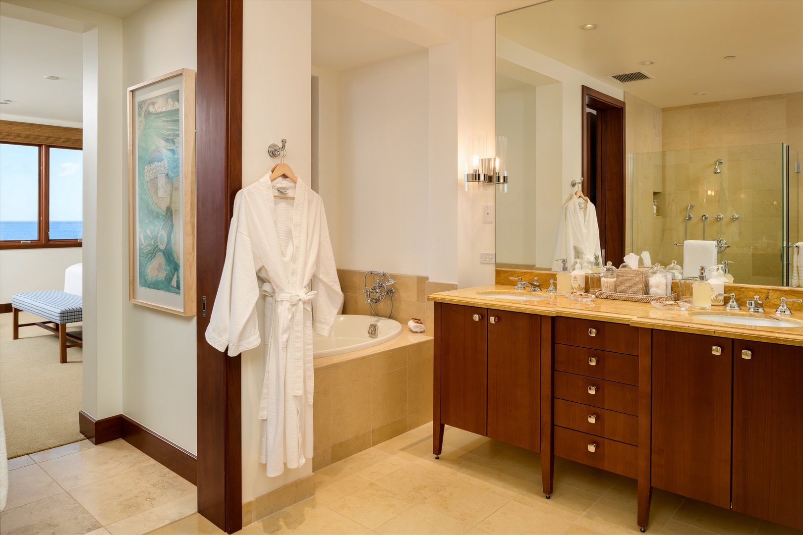 Wailea Vacation Rentals, Blue Ocean Suite H401 at Wailea Beach Villas* - Ocean View Master Bedroom Bathroom