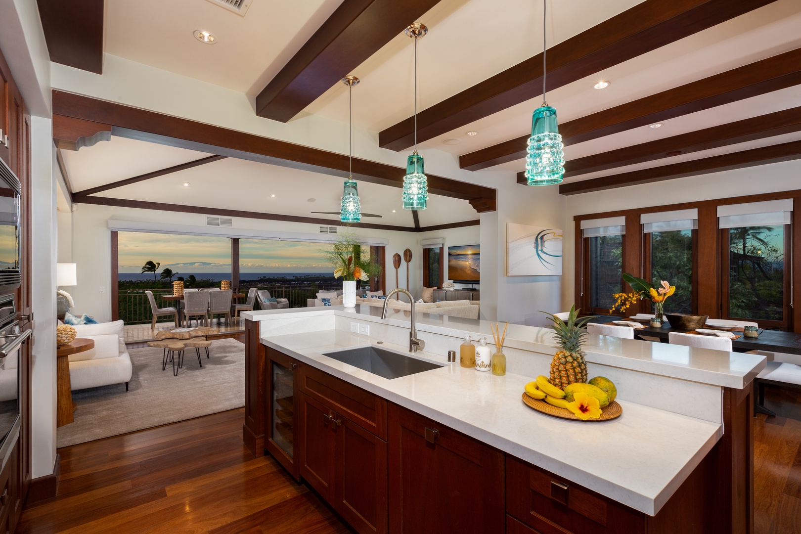 Kailua-Kona Vacation Rentals, 3BD Hali'ipua Villa (120) at Four Seasons Resort at Hualalai - Captivating kitchen with an ocean view