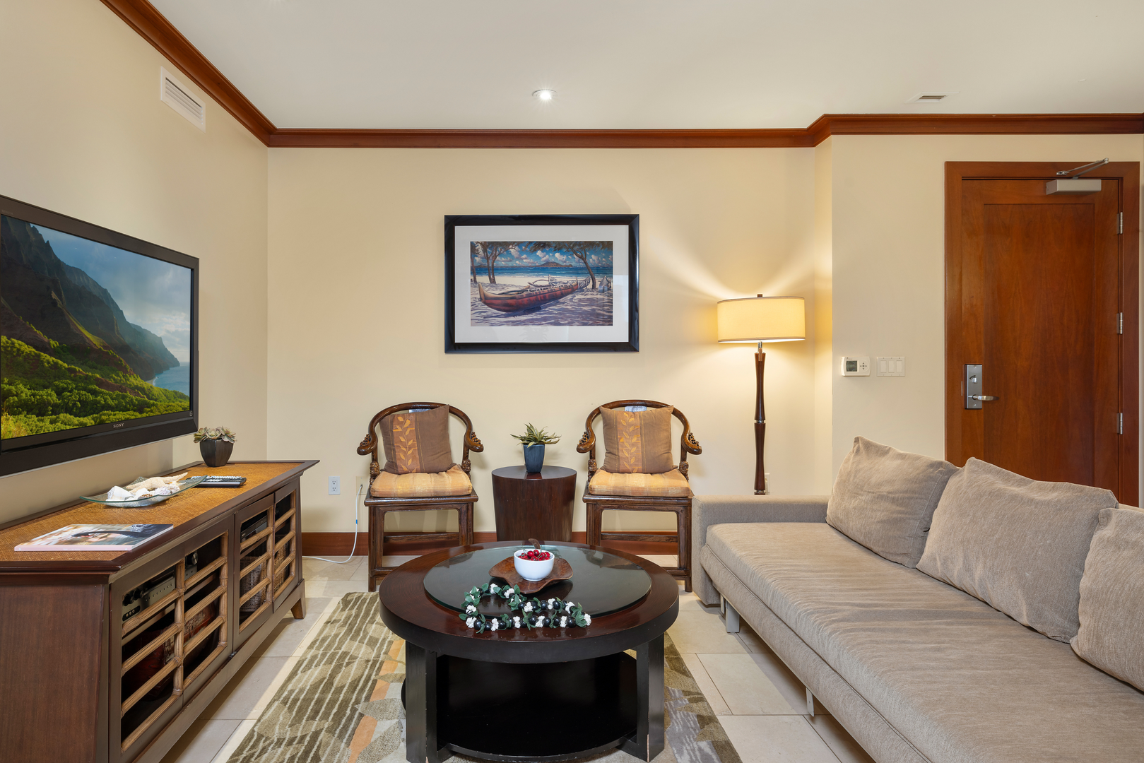 Kapolei Vacation Rentals, Ko Olina Beach Villas O414 - Sink into the plush seating in the living area after a fun day at the beach