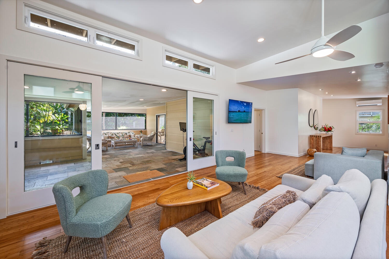 Kailua Vacation Rentals, Hale Honi La - Living room with expansive indoor/outdoor living spaces