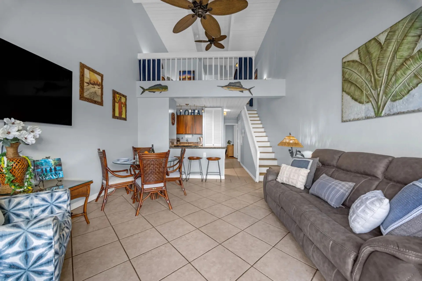 Kihei Vacation Rentals, Maui Vista 2420 - Room enough that the whole group spreads out, sofa to dining table to the loft overhead.