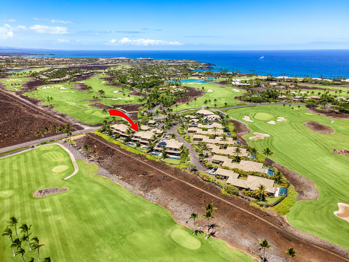 Kamuela Vacation Rentals, Laule'a at the Mauna Lani Resort #14 - The red arrow marks your villa—steps from world-class golf and close to the beach.