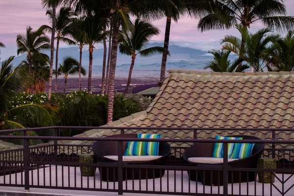 Kamuela Vacation Rentals, Canoe House & Beach Walker at Champion Ridge - Relax on the rooftop seating and take in the stunning sunset views over the landscape.