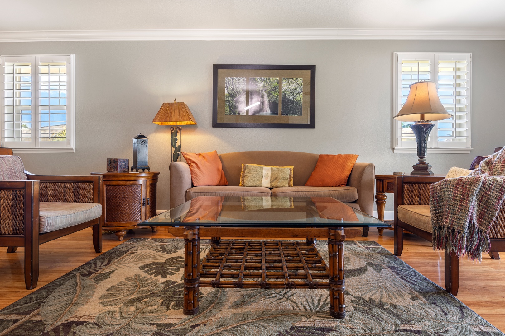 Sink into plush seating surrounded by warm wood accents and soft lighting that creates your perfect retreat for relaxation.