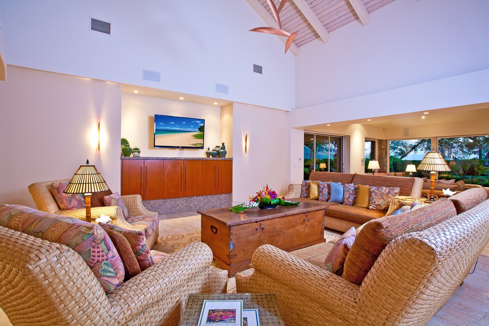 Kaanapali Vacation Rentals, Sea Shells Beach House on Ka`anapali Beach* - The Great Room with Vaulted Ceiling and New 60" Television