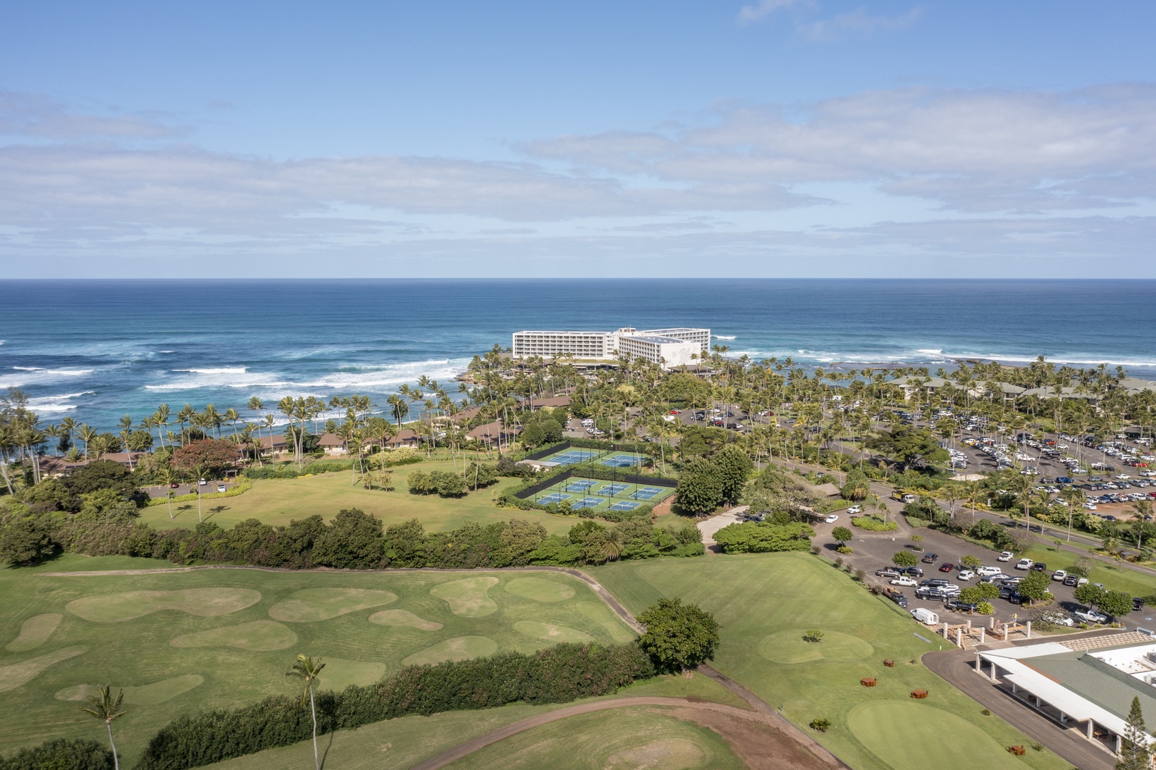 Kahuku Vacation Rentals, Kuilima Estates West #120 - Aerial view of the Turtle Bay Resort; Kuilima Condos are adjacent to the Resort Golf Course