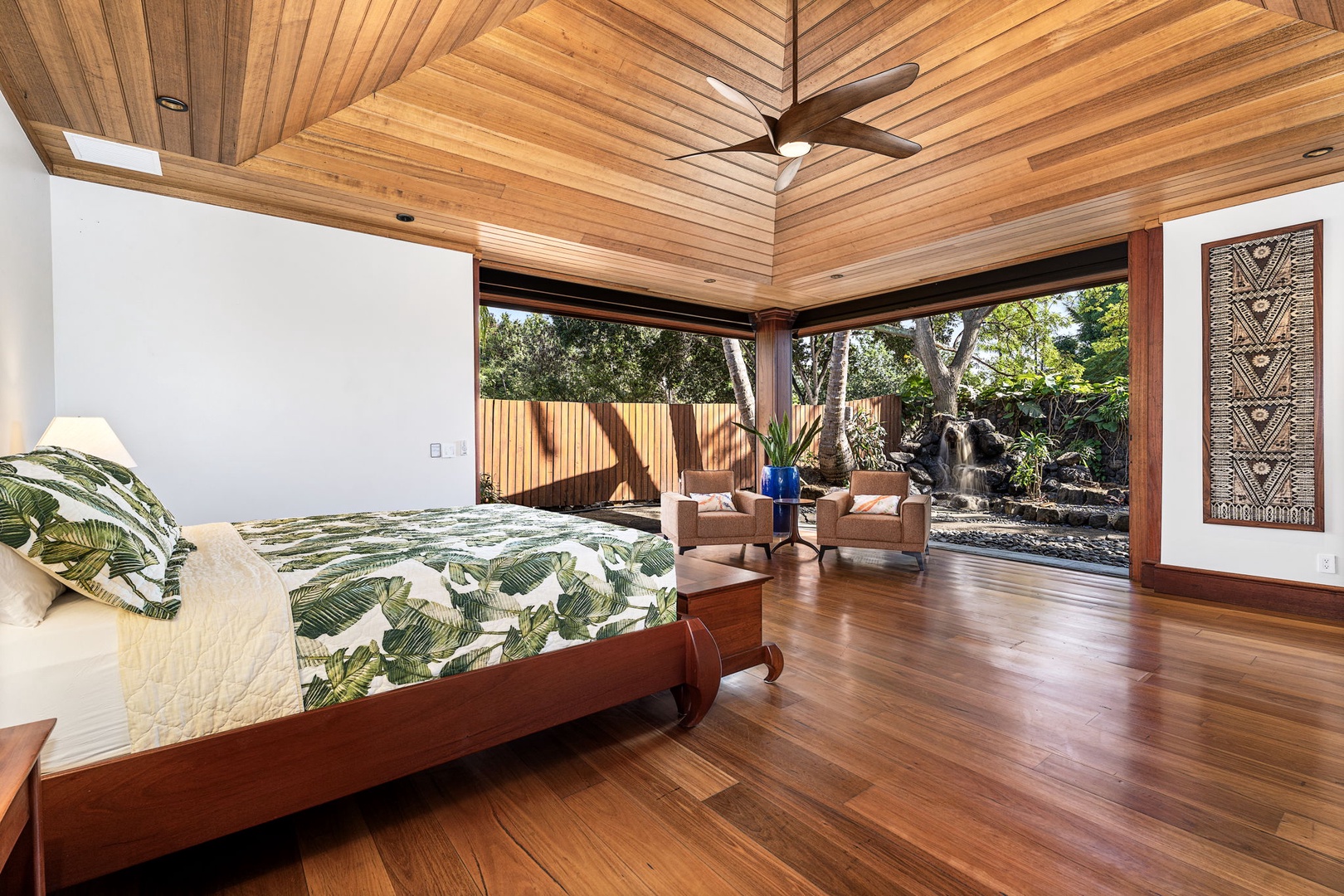 Kailua-Kona Vacation Rentals, Hahalua Bay Villa - Unwind in your tropical sanctuary with soaring wood ceilings, floor-to-ceiling windows, and serene garden views creating the perfect peaceful retreat.