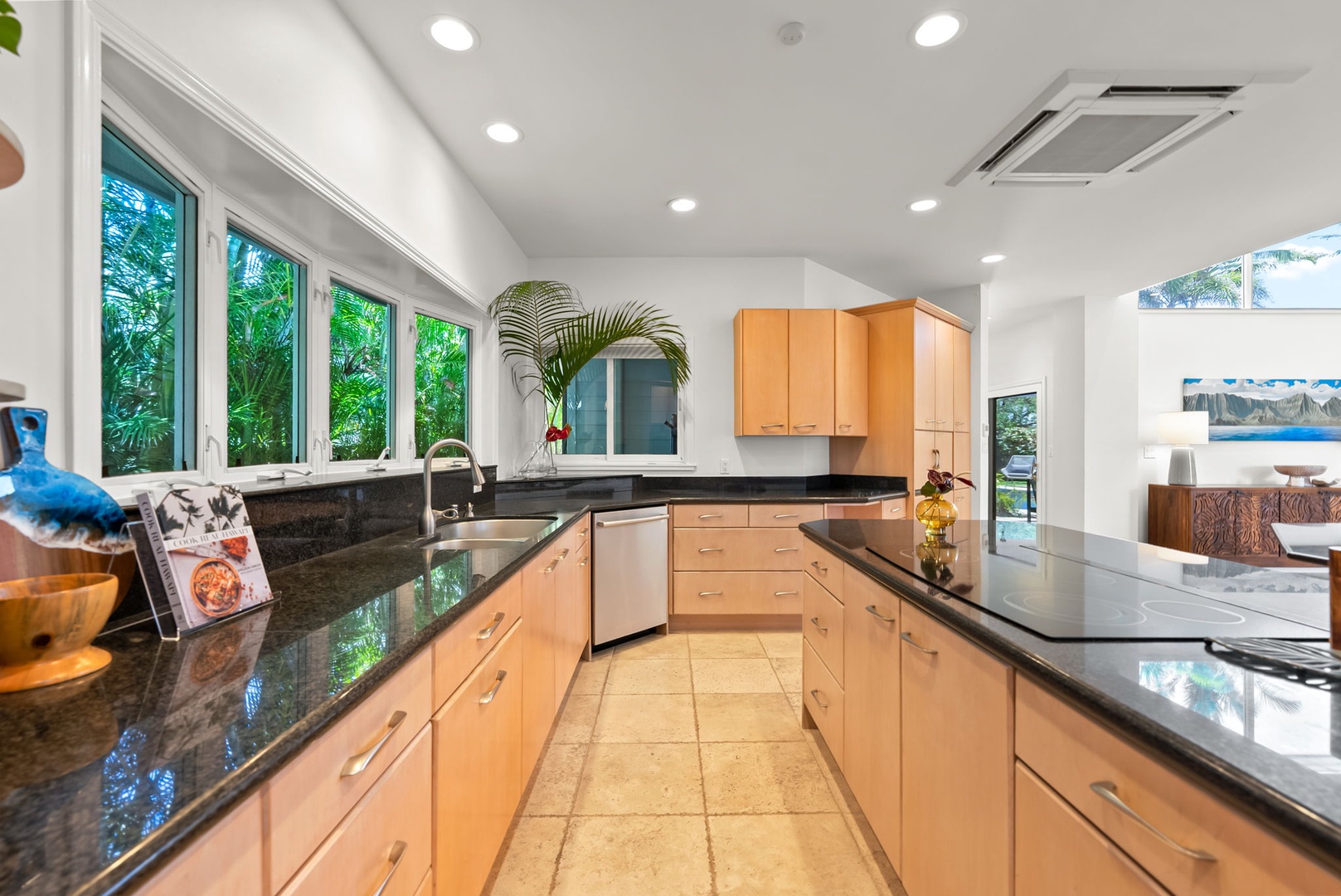 Kailua Vacation Rentals, Kailua Beach House - Bright corner kitchen with plenty of counter space and natural light.