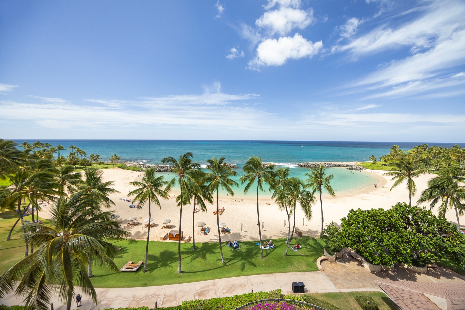 Kapolei Vacation Rentals, Ko Olina Beach Villas B609 - Paradise beach view with swaying palms and turquoise waters stretches before this tropical property location.
