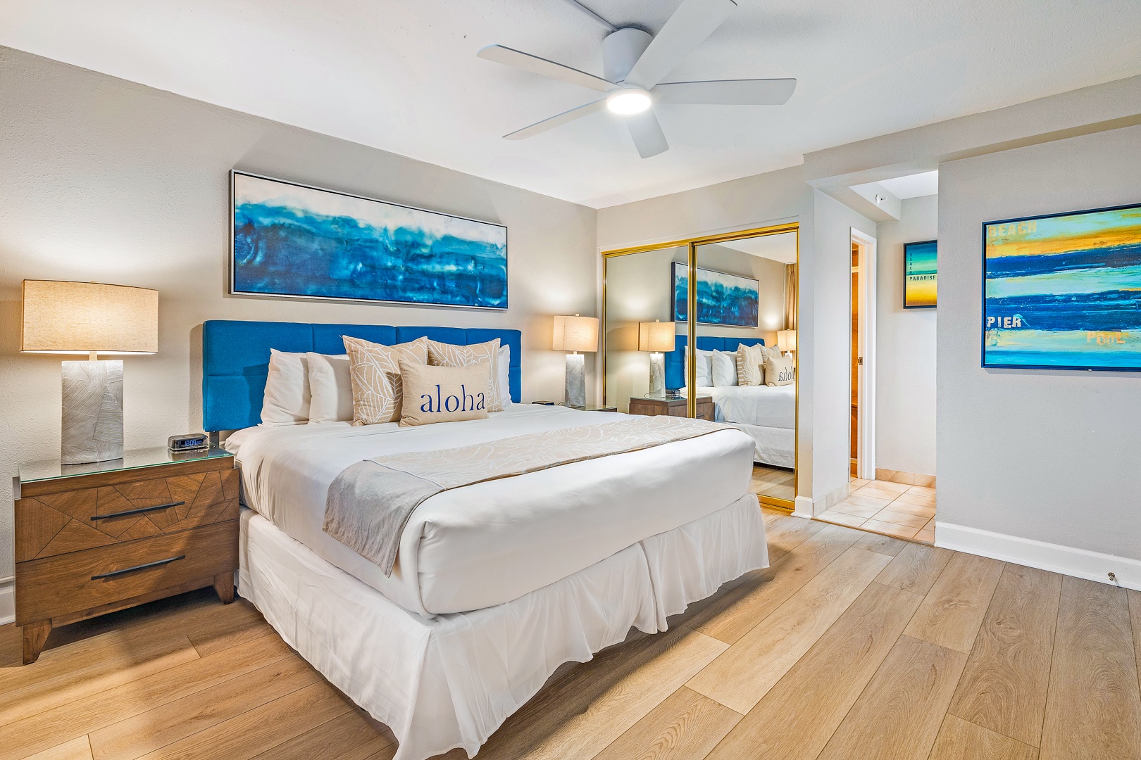 Lahaina Vacation Rentals, Royal Kahana 1010 - The bedroom features a cozy king-sized bed with tropical decor, creating a welcoming and relaxing atmosphere.