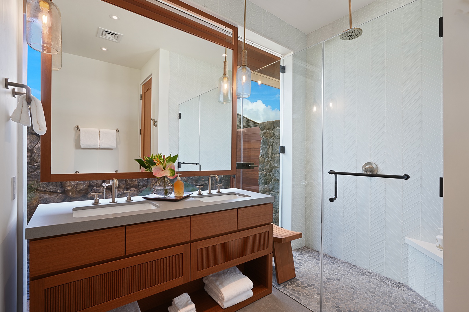 Koloa Vacation Rentals, Hale Ka Pua Ola at Kukuiula - Spa-like bathroom with a walk-in shower.