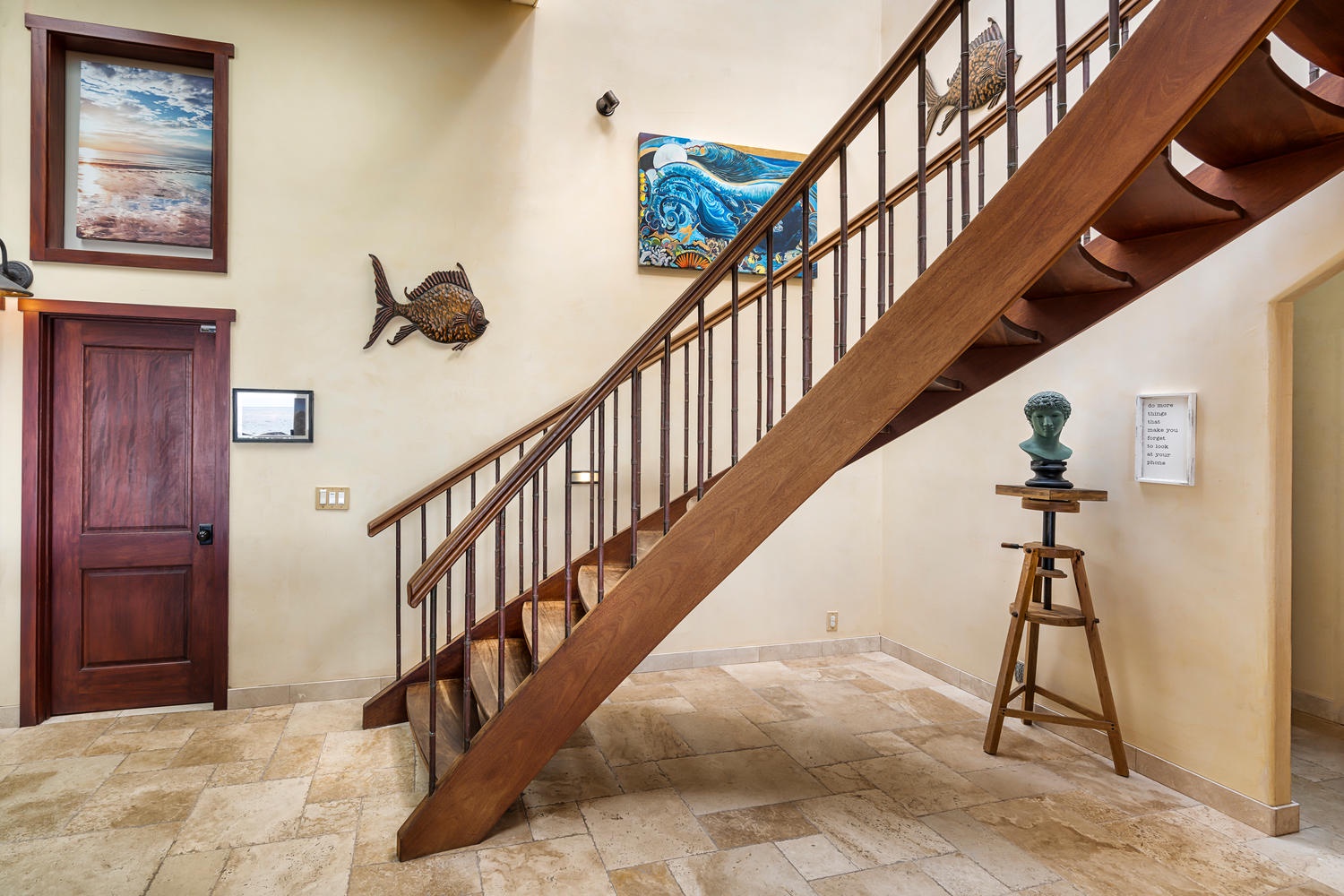 Kailua Kona Vacation Rentals, Mermaid Cove - Stairs leading to the third floor, Primary bedroom, Keiki area, Laundry & Lanai