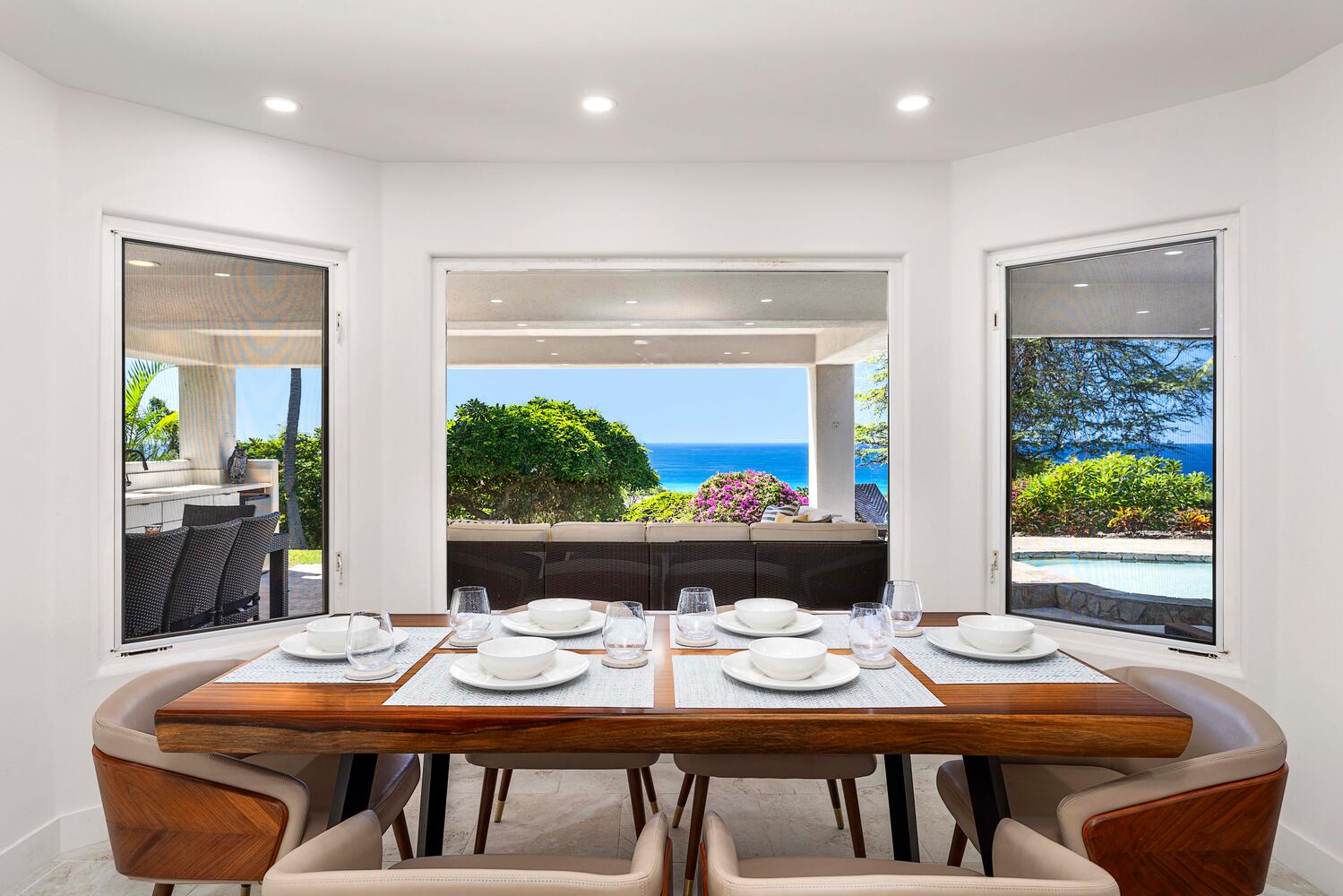 Kailua Kona Vacation Rentals, Ho'okipa Hale - Gather around the six-seater dining table for memorable meals with ocean and garden views.