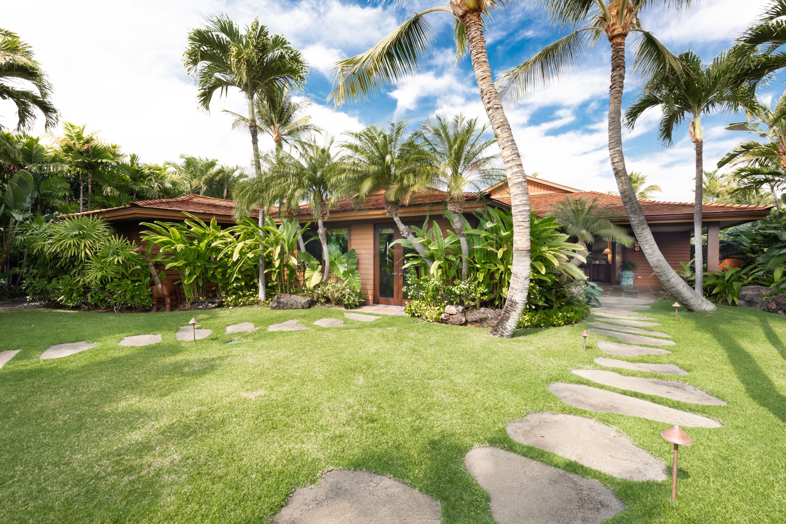 Kailua Kona Vacation Rentals, 5BD Ke Alaula Estate (144) at Hualalai Resort - Lush, landscaped pathway leads to your luxurious Hawaiian escape.