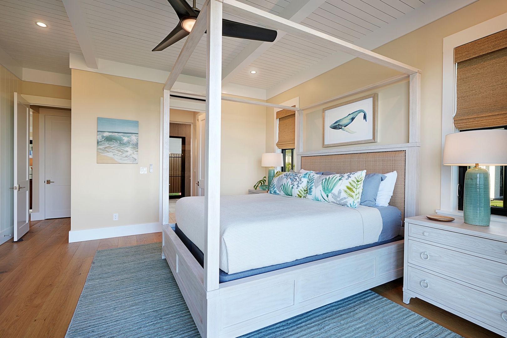 Koloa Vacation Rentals, Hali'a Mai - A four-poster bed and a wall of glass keep this room bright and turned toward the view.