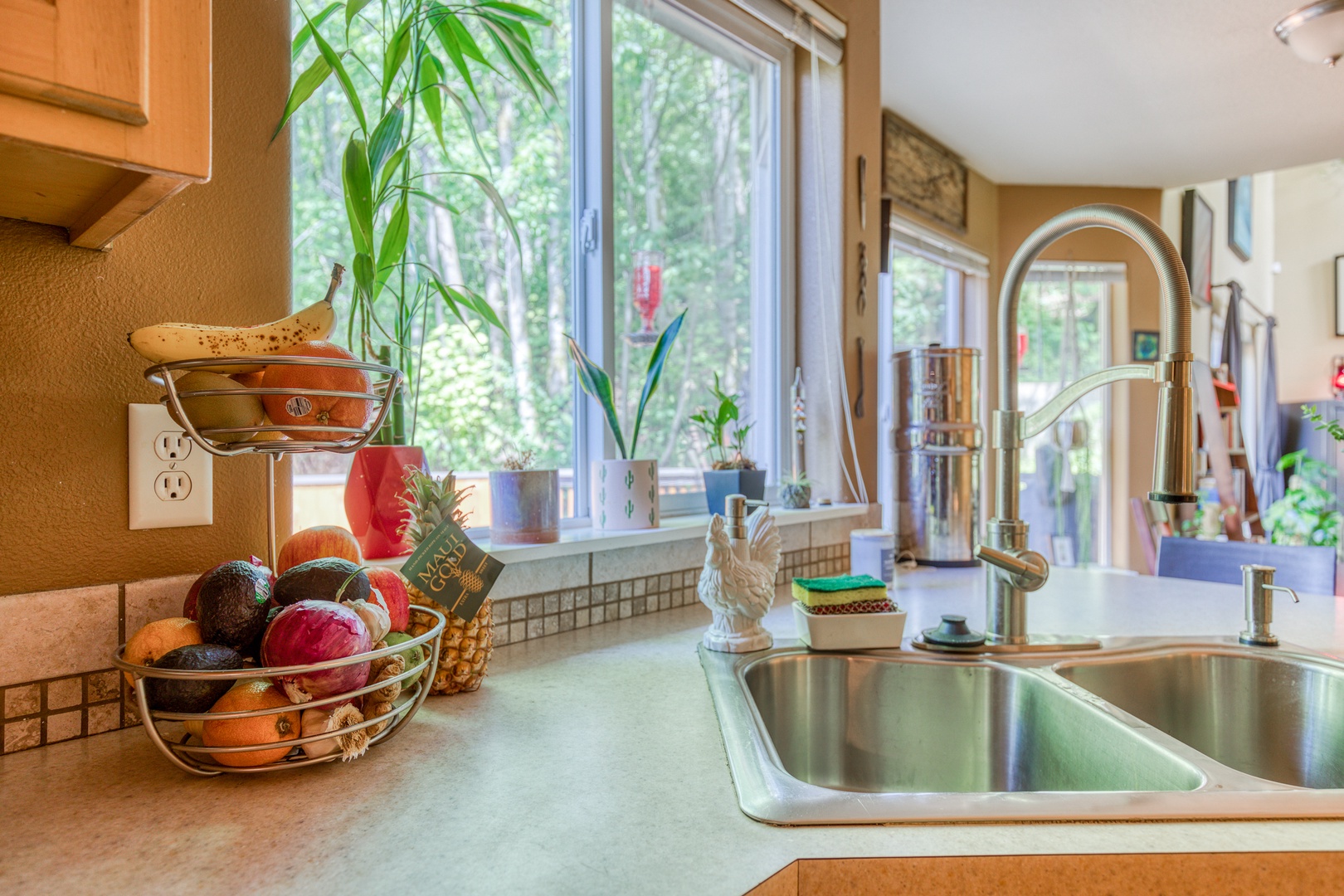 Clackamas Vacation Rentals, Duck Crossing - The large, double-basin sink has views to the patio