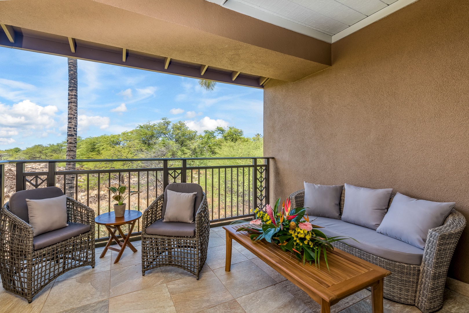 Kamuela Vacation Rentals, Mauna Lani Fairways #603 - Primary suite's secluded balcony oasis where you can enjoy the sunset views.