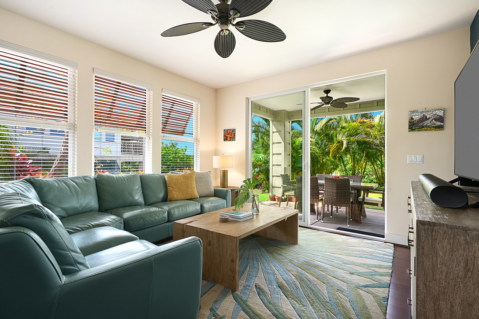 Koloa Vacation Rentals, Pili Mai 12A - The living area has a plush sectional sofa, a perfect spot to Gather and have a fun family time.