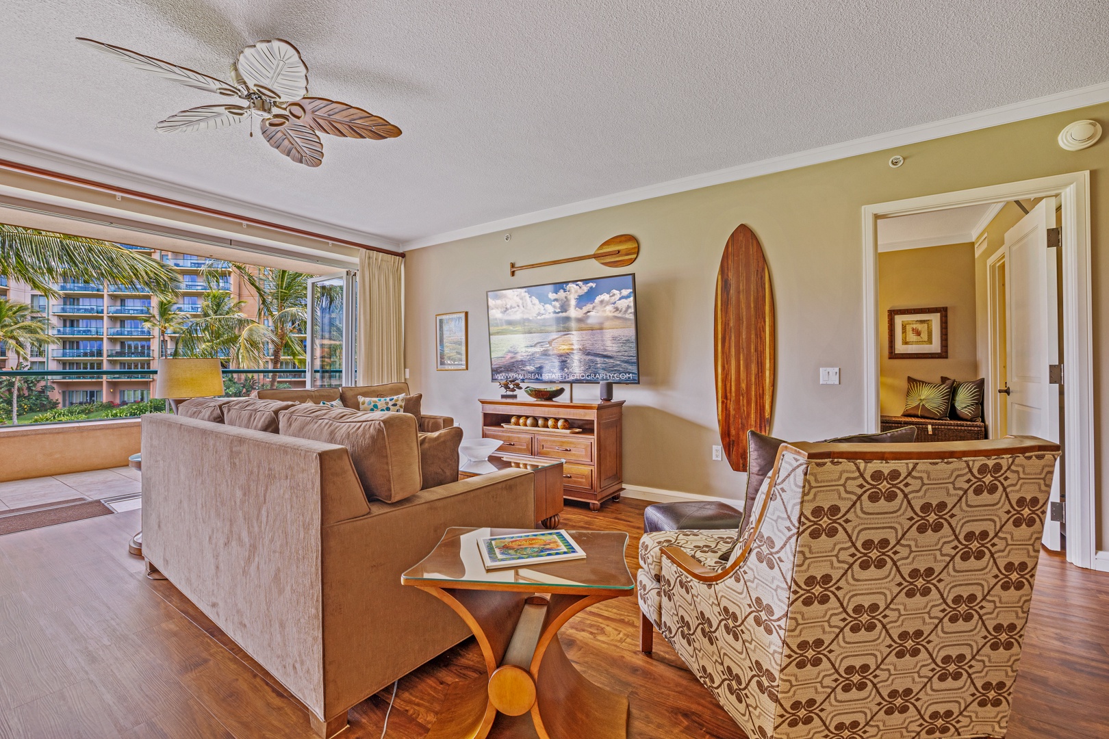 Lahaina Vacation Rentals, Honua Kai Konea 204 - The living area has comfortable seating and direct access to the lanai for seamless indoor-outdoor living.