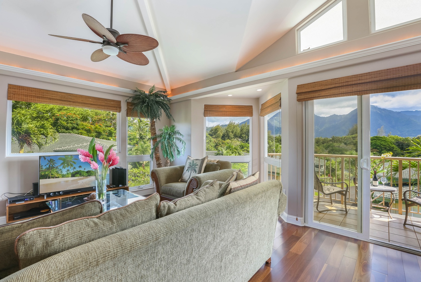 Princeville Vacation Rentals, Nohea Villa - Soak in the breathtaking mountain scenery right from the living room.