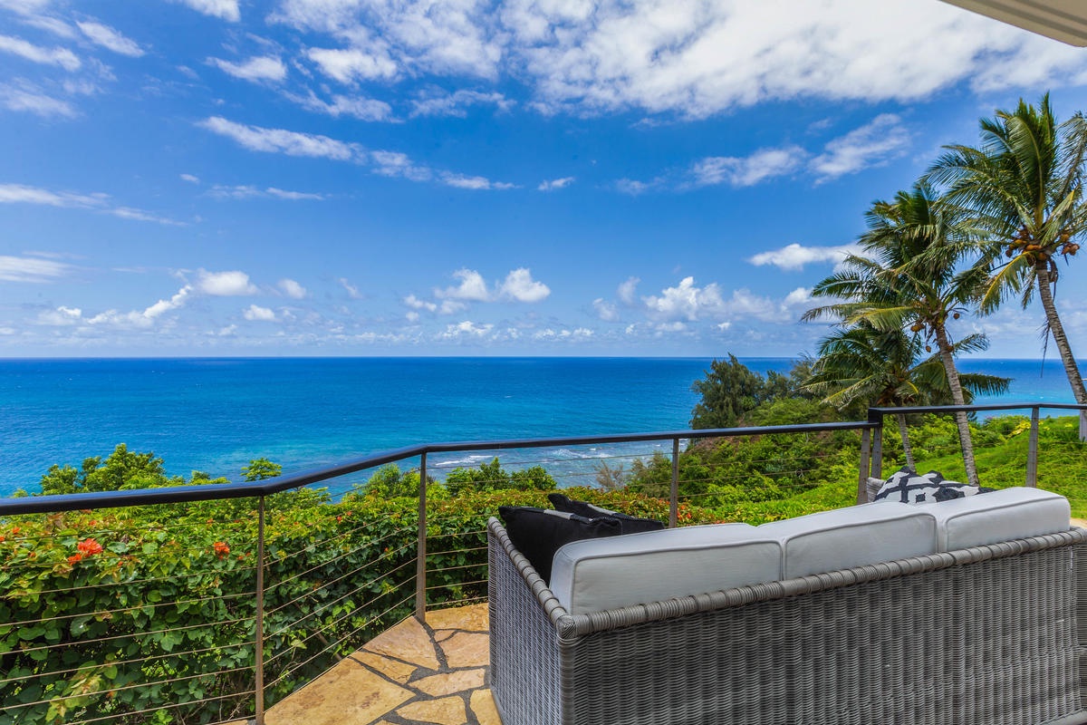 Princeville Vacation Rentals, Honu Awa - Honu Awa's expansive lanais feature outdoor seating with incredible privacy and Pacific views, where you can sip your morning coffee or enjoy an open-air candle-lit dinner