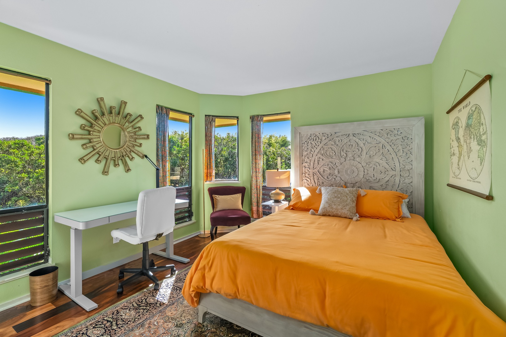 Princeville Vacation Rentals, Makanalani - Guest bedroom with outdoor views and a dedicated work space