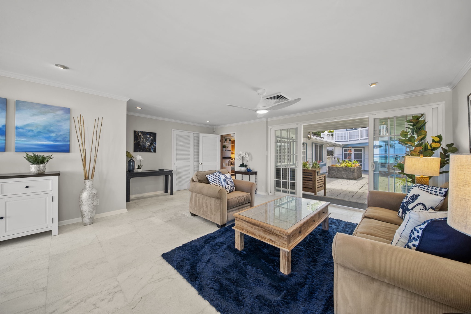 Waimanalo Vacation Rentals, Mana Kai at Waimanalo - A spacious island-inspired living area, perfect for hosting and creating cherished memories in paradise.