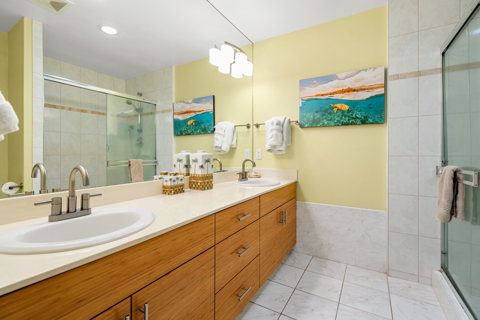 Kihei Vacation Rentals, Maui Kamaole E103 - Rinse the sand off at the dual vanity before heading out for the evening.