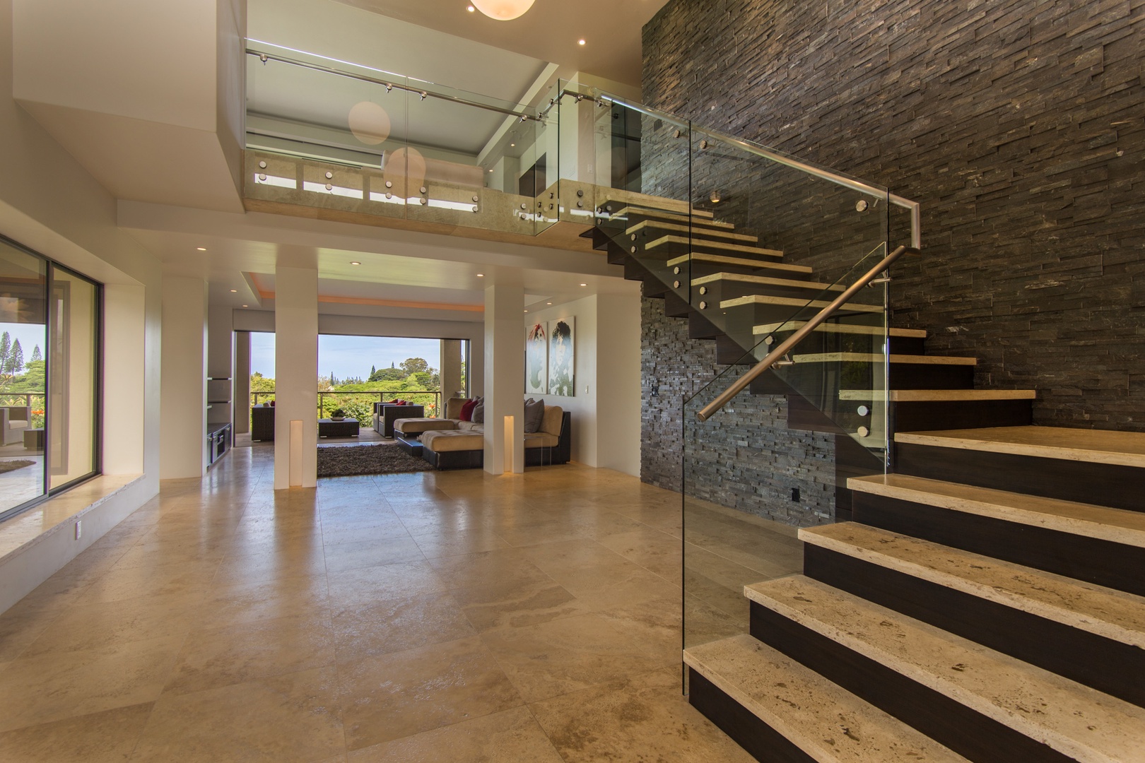 Princeville Vacation Rentals, Laulea Kailani Villa (KAUAI) - Stairway to second level.